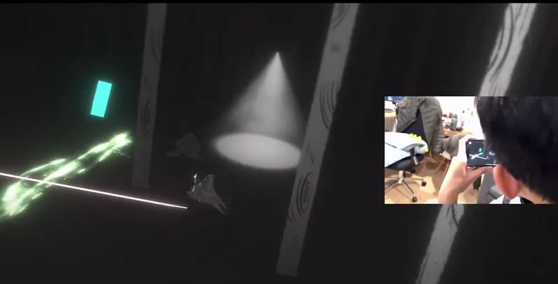 HAAK augmented reality scene with a beam of light and a phone demonstration